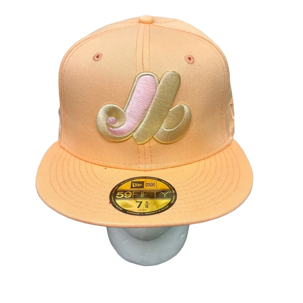New Era Montreal Expos Peaches & Cream 59FIFTY Fitted Hat 40 Year Patch Sz 7 5/8 - Picture 1 of 5